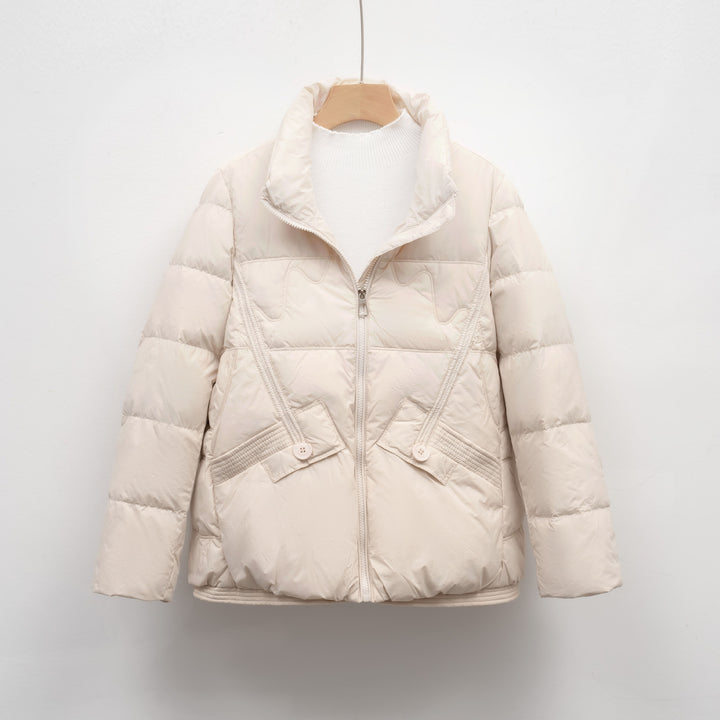 Ladies winter quilted down jacket with practical pockets and large collar Lune London