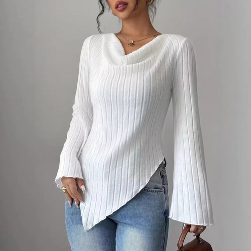 Haut à manches longues pour femmes avec ourlet asymétrique et design à côtes texturées Chic & Stil