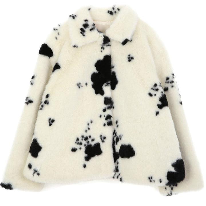 Comfortable plush jacket for women with cow pattern Lune London