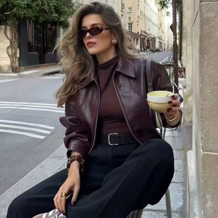 Faux leather jacket for women with elastic waist and sporty fit Lune London