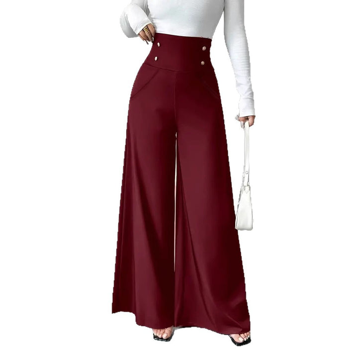 High-waisted wide-leg pants for women with decorative buttons Lune London