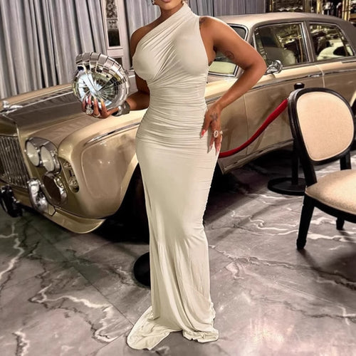 Ladies Elegant Maxi Wrap Dress with Asymmetrical Neckline and Luxurious Chic Cut