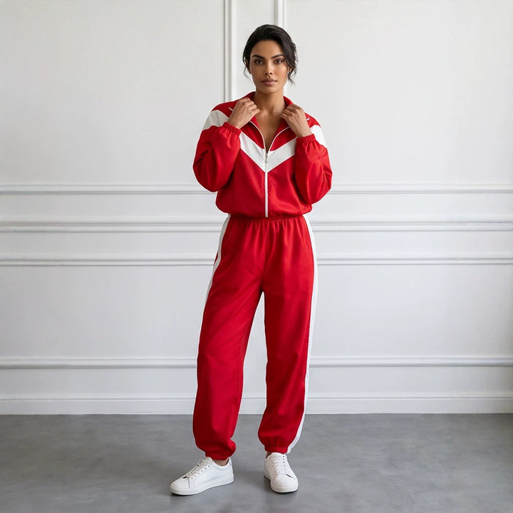 Women's Retro Tracksuit with Zip Jacket and Elastic Waist Pants Amarae