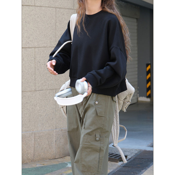 Ladies Short Oversized Sweatshirt with Raglan Sleeves and Ribbed Cuffs Amarae