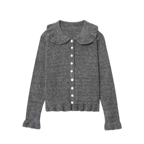 Womens knit jacket with classic Peter Pan collar and elegant button details Amarae