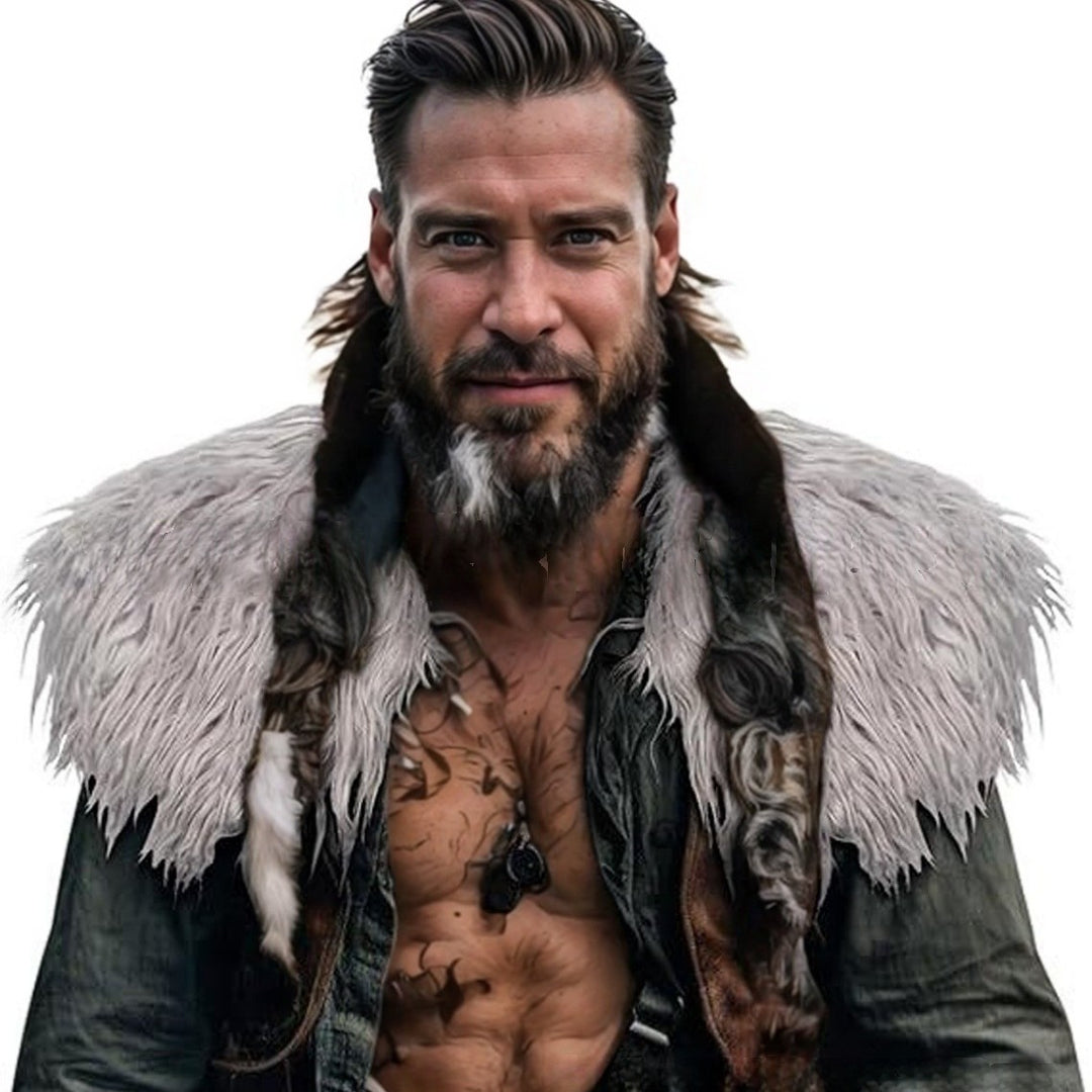Men's faux fur shoulder cape in Nordic style with voluminous long pile Amarae