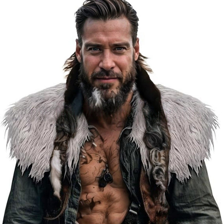 Men's faux fur shoulder cape in Nordic style with voluminous long pile Amarae