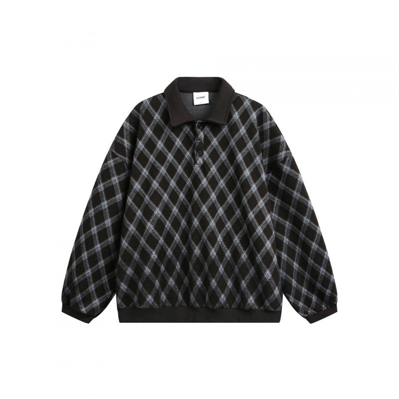 Unisex Oversize Polo-Halfzip-Pullover with Argyle Structure Amarae