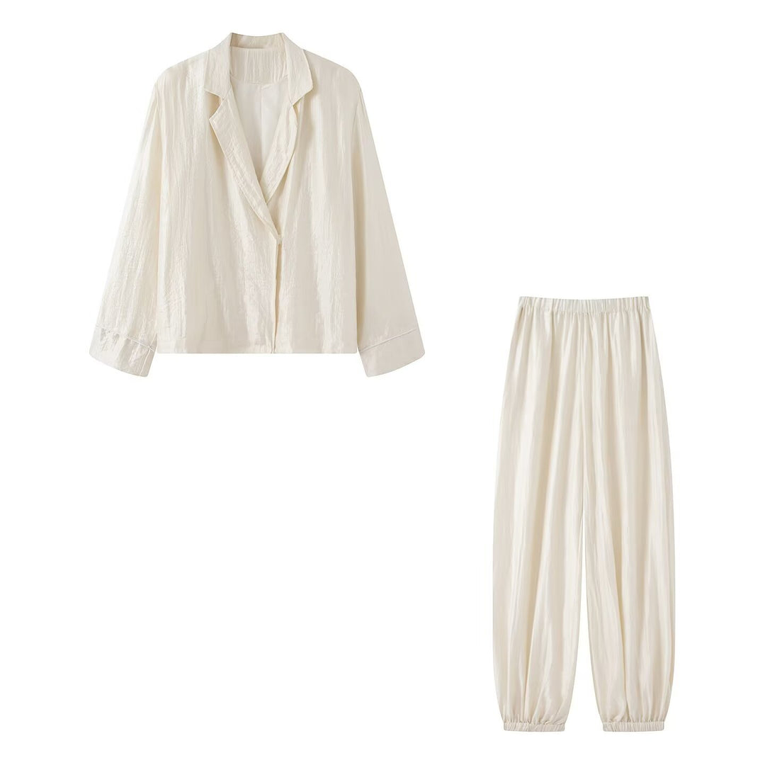 Ladies Two-Piece Lounge Set with Blazer Jacket and Elastic Waist Pants Amarae
