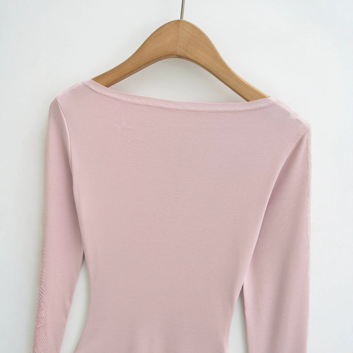 Women's fitted ribbed knit long sleeve with deep V-neck and collar trim Amarae