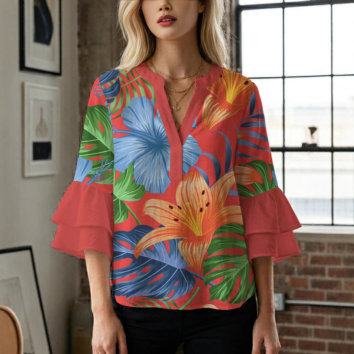 Women's flower creation with voluminous ruffled sleeves Lune London