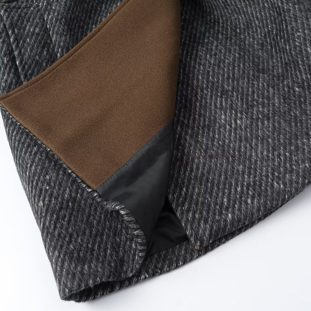 Women's wool blend coat with tie belt and large contrast collar Amarae