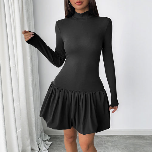 Fitted dress for women with high collar and voluminous skirt Amarae