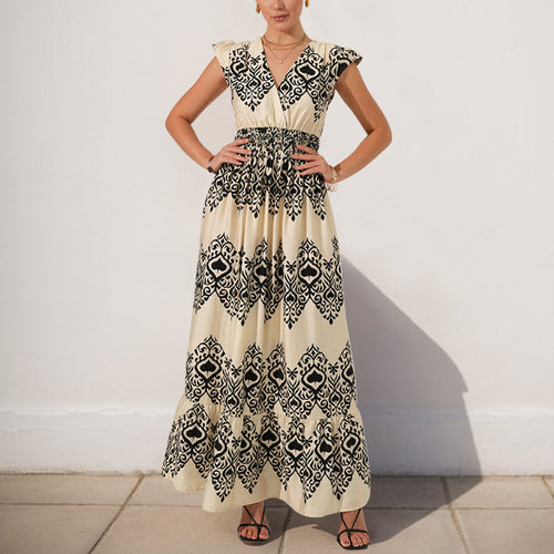 Amarae ethnic printed maxi dress for women with ruffled sleeves