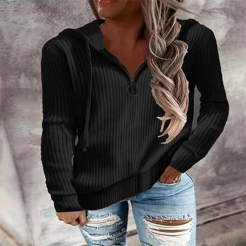 Casual zip-up hooded sweatshirt for women with textured ribbed pattern Amarae