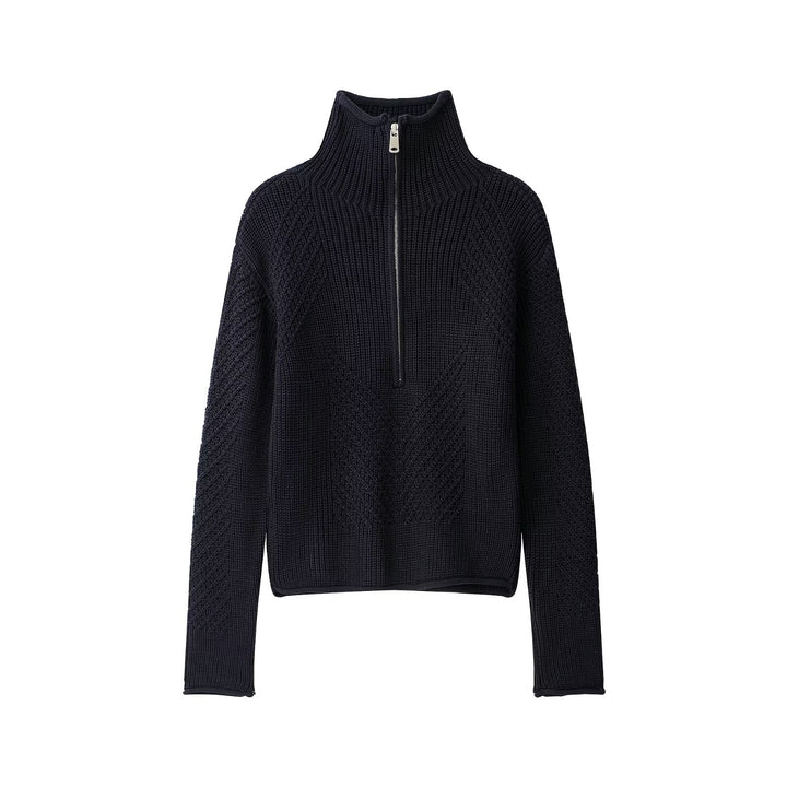 Ladies chunky knit pullover with half zipper and high stand-up collar Amarae