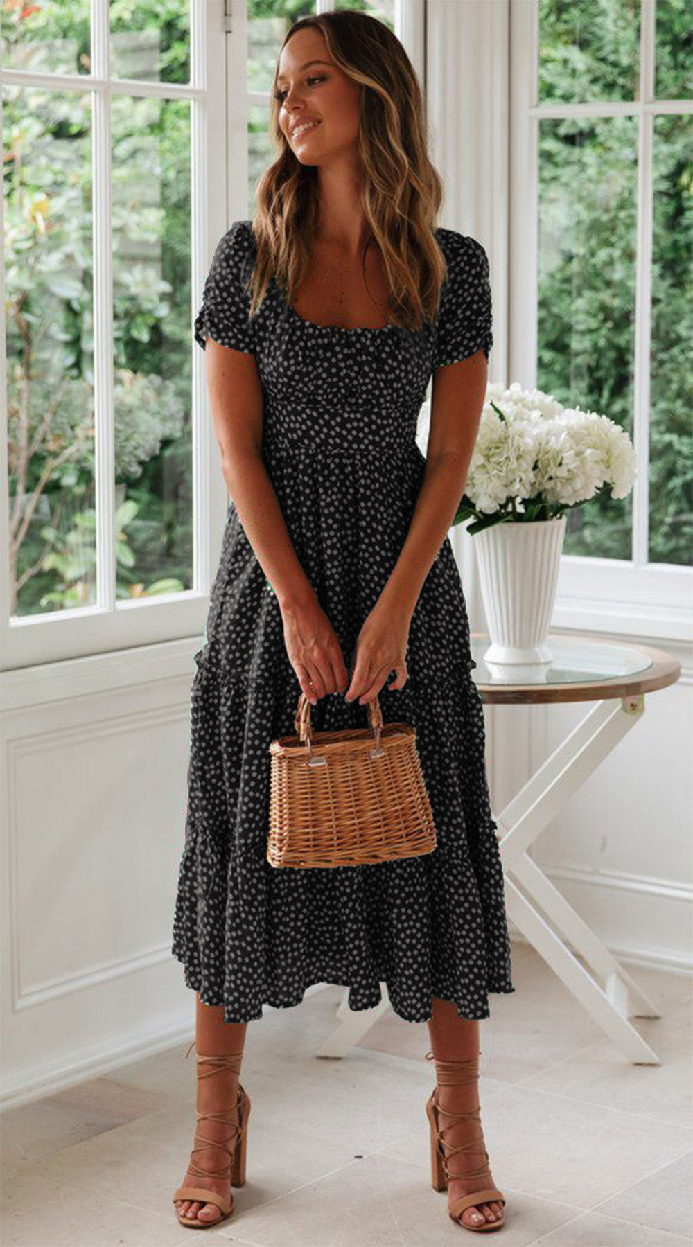 Lune London Floral Ruffle Midi Dress for Women