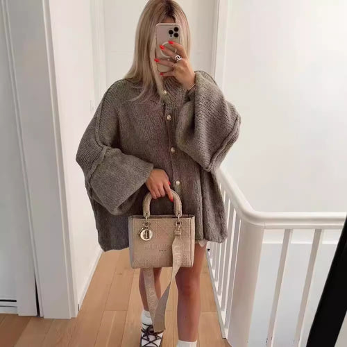 Casual knit jacket for women with button closure and oversized fit Amarae