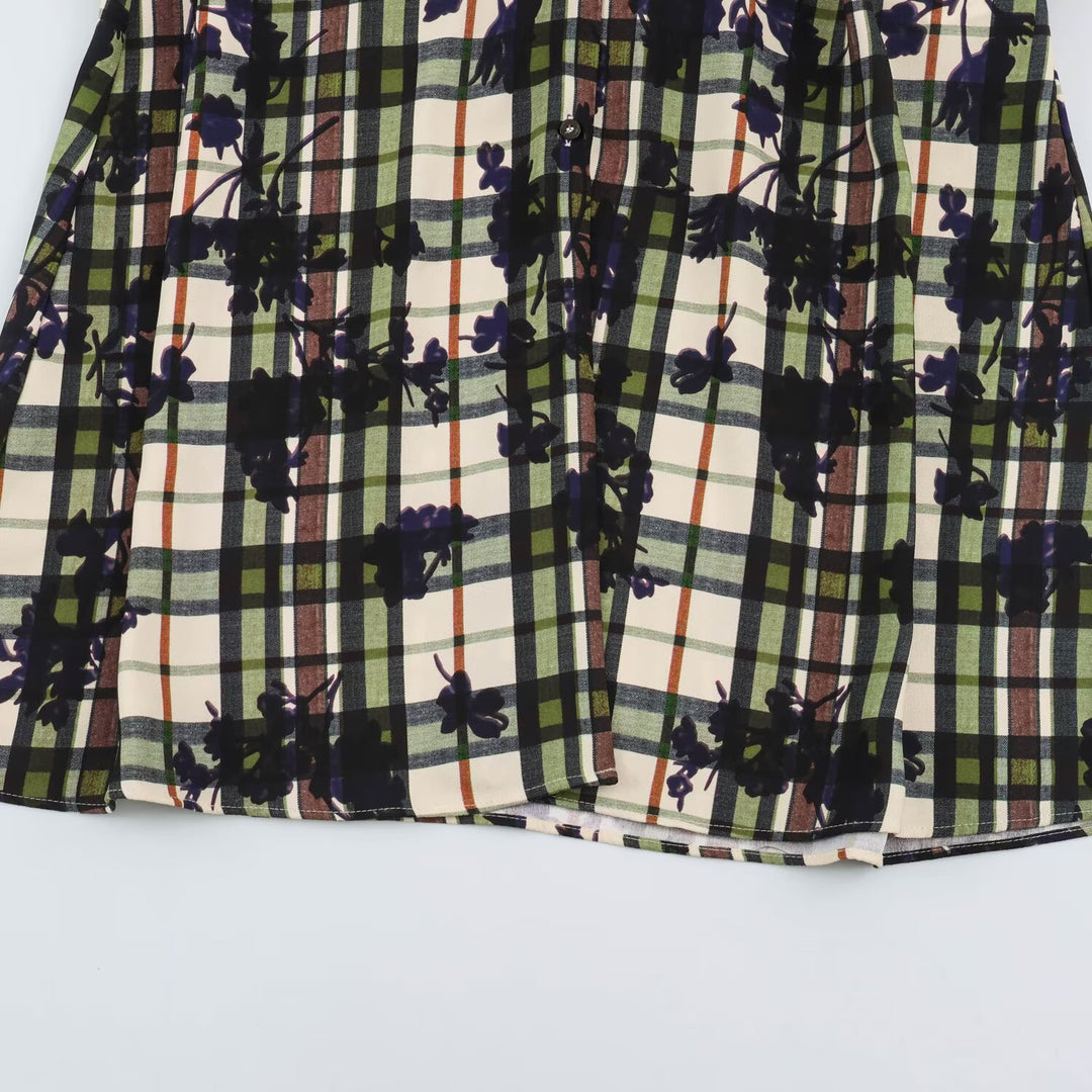 Women's shirt dress with checkered pattern and floral print including a fitted belt Amarae