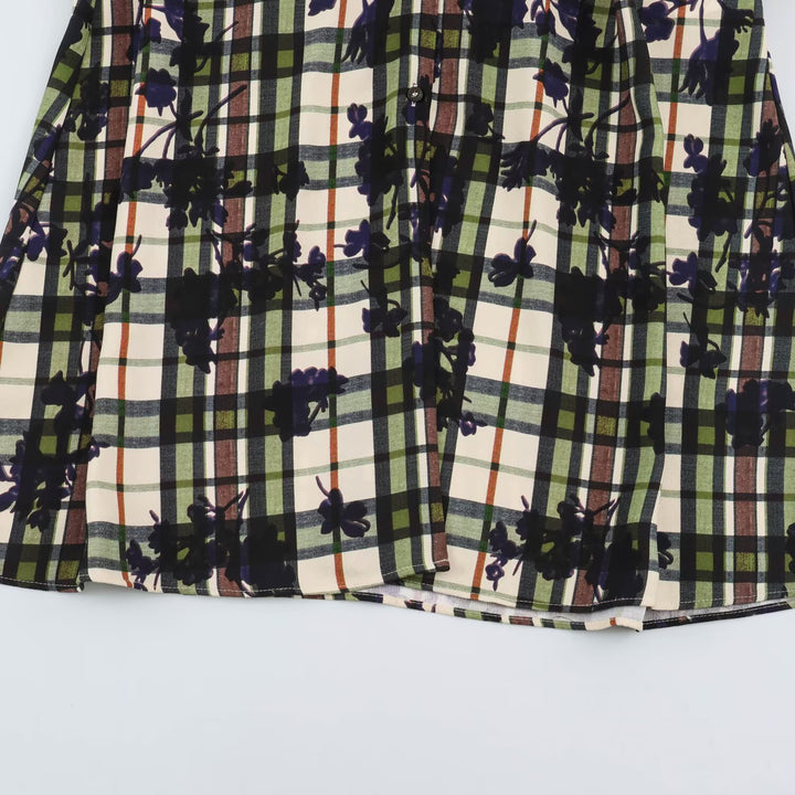 Women's shirt dress with checkered pattern and floral print including a fitted belt Amarae
