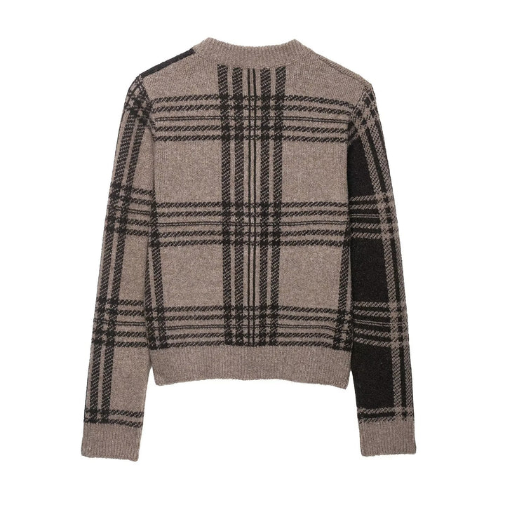 Plaid knit jacket for women with buttonhole and round collar Lune London