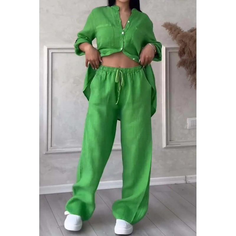 Women's Wide Linen Blend Pants with High Elastic Waistband, Drawstring and Palazzo Silhouette Amarae