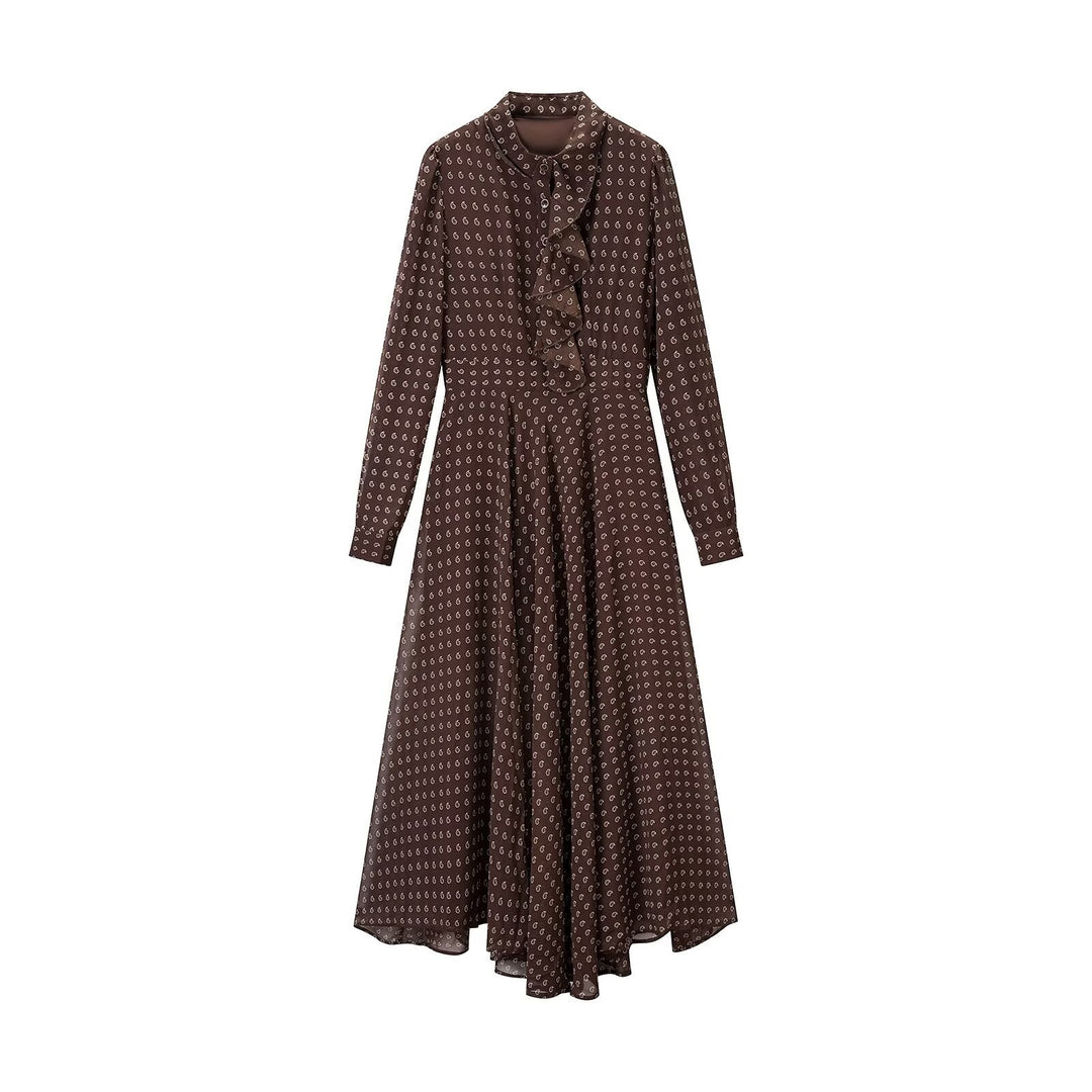 Ladies' midi dress with ruffle trim and fitted A-line silhouette Amarae