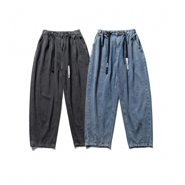 Unisex Wide Baggy Jeans with elastic waistband, drawstring and patch back pockets Amarae