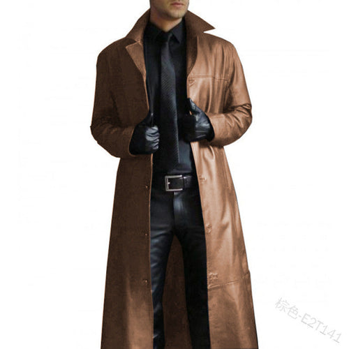 Men's Long Vegan Leather Trench Coat