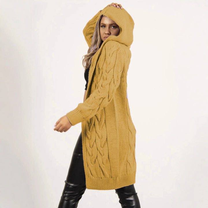 Knit coat for women with hood and cable knit pattern Lune London