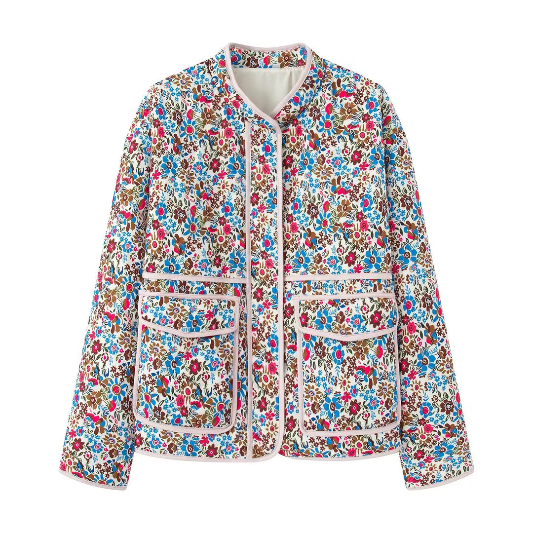 Trendy quilted women's jacket with floral pattern Lune London