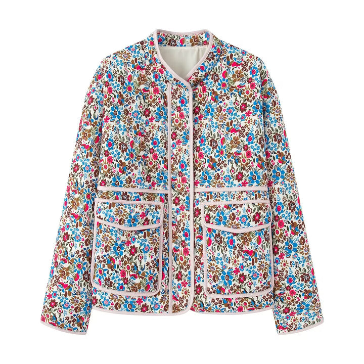 Trendy quilted women's jacket with floral pattern Lune London