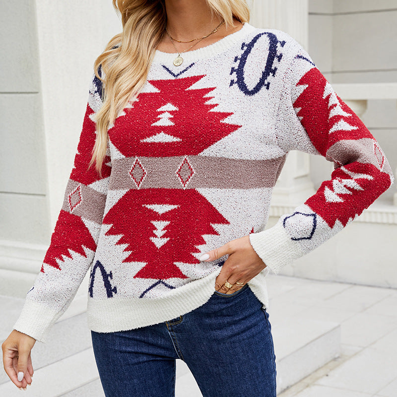 Knitted pattern sweater for women with modern ethnic pattern Lune London