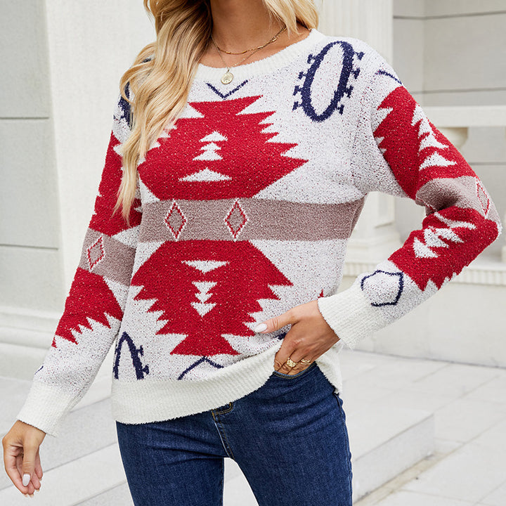 Knitted pattern sweater for women with modern ethnic pattern Lune London