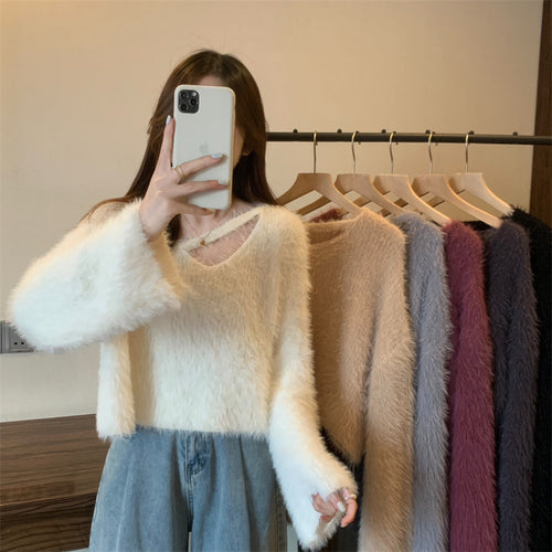 Pull Femme Fluffy à Coupe Décontractée et Décolleté en V Profond Chic & Stil