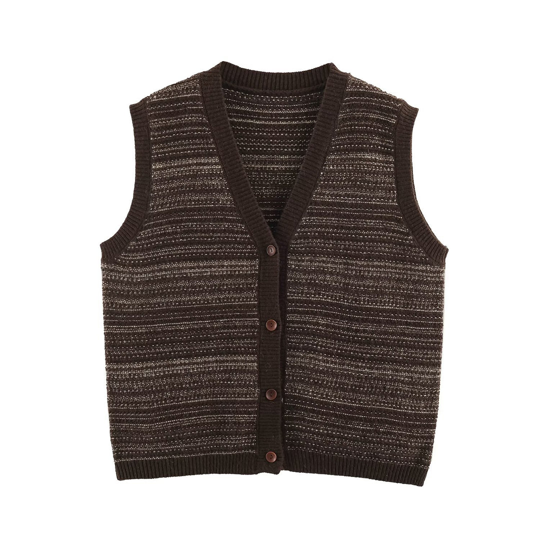 Men's Knitted Vest with V-Neck, Button Placket and Fine Textured Knit Amarae