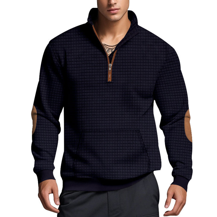 Sporty fleece pullover for men with half-zip and stylish elbow patches Lune London