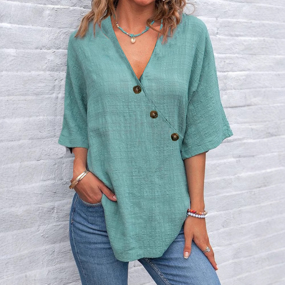 Wrap blouse for women with button details Lune London
