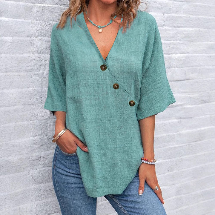 Wrap blouse for women with button details Lune London