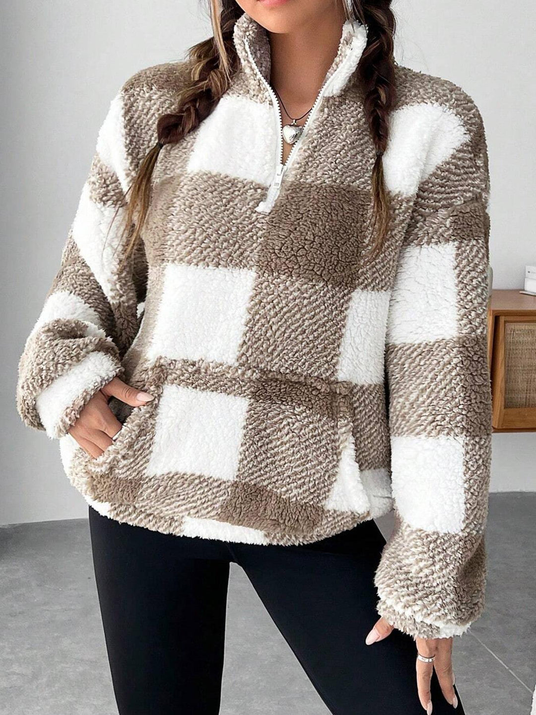 Ladies Plush Sweater with High Collar and Zipper Lune London