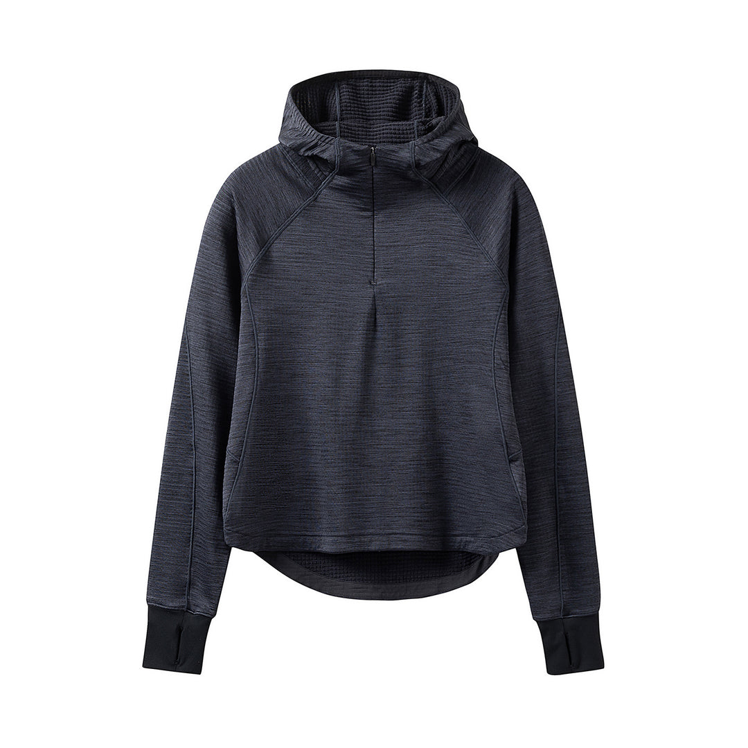 Women’s Hooded Half-Zip Pullover with Waffle-Lined Inner Hood, Thumbholes, and Extended Back Partie Amarae