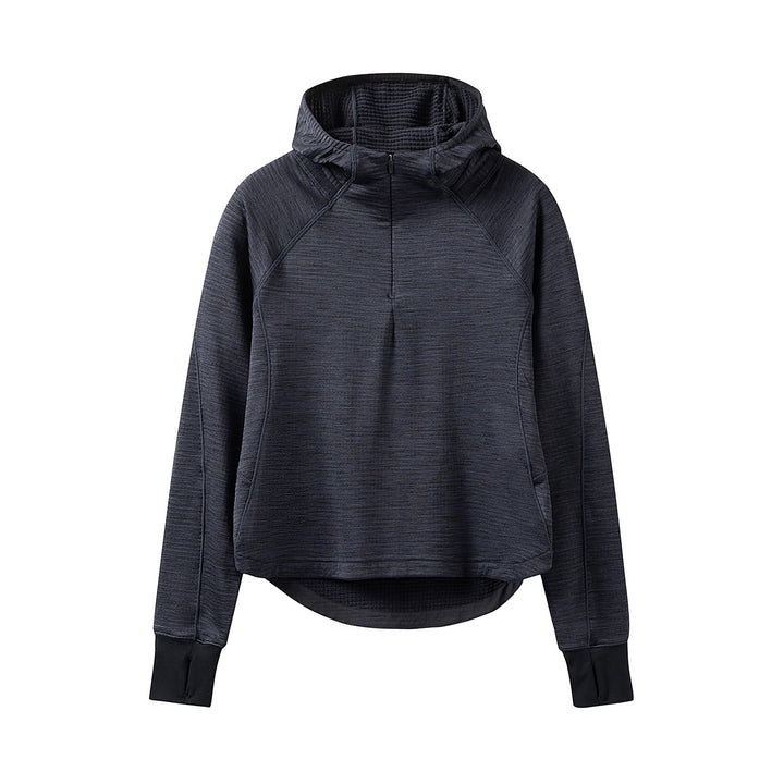 Women’s Hooded Half-Zip Pullover with Waffle-Lined Inner Hood, Thumbholes, and Extended Back Partie Amarae