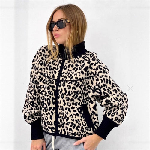 Ladies Cozy Fleece Teddy Jacket with Animal Print Amarae