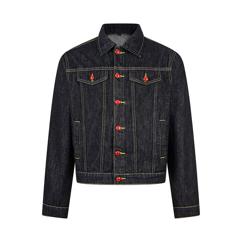 Women short-cut denim jacket in trucker style with decorative buttons Amarae