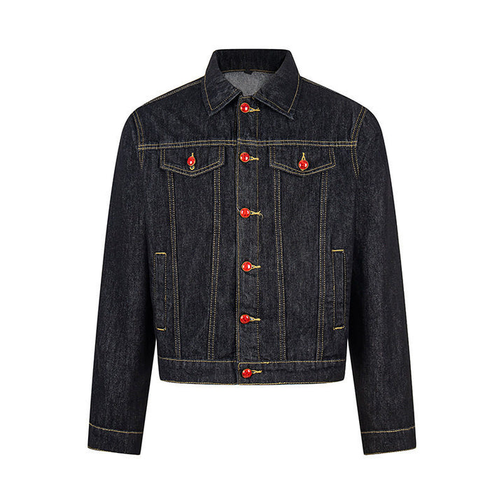 Women short-cut denim jacket in trucker style with decorative buttons Amarae