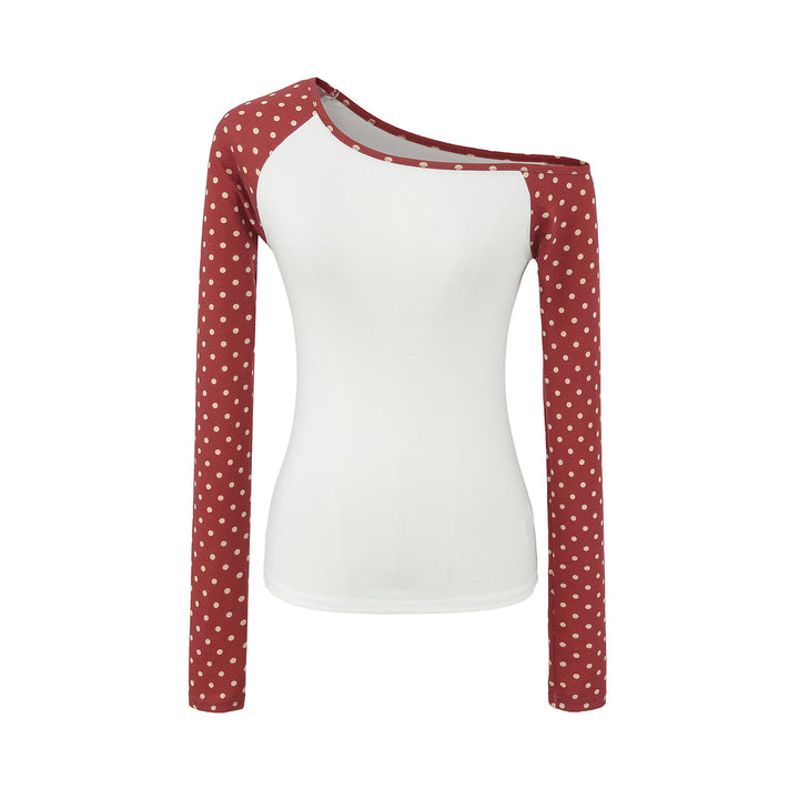 Ladies Asymmetrical Long Sleeve with Polka Dot Raglan Sleeves Amarae