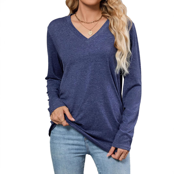 Women's Viscose Blouse with Long Sleeves and Fashionable V Neck and Chic Loose Fit