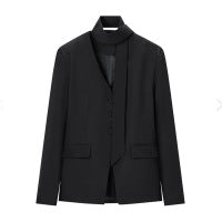 Women's Elegant Tailored Blazer-Pants Set with Integrated Scarf and V-Neck Amarae