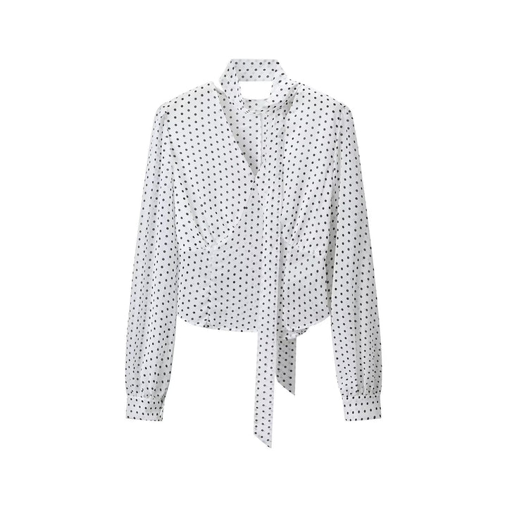 Women's wrap blouse with tie scarf, V-neck and polka dot design Amarae