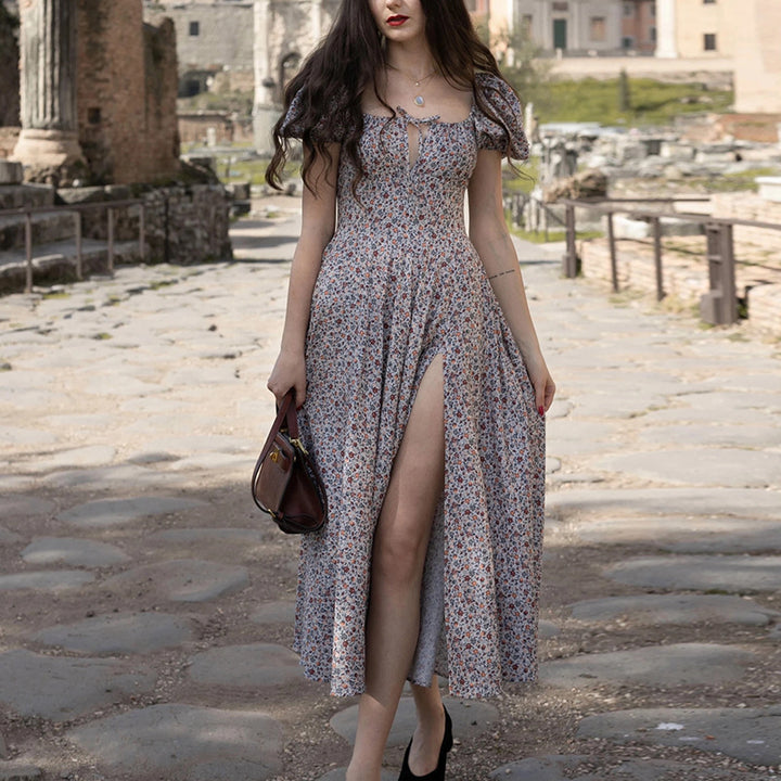 Maxi dress for women with puff sleeves and floral design Lune London